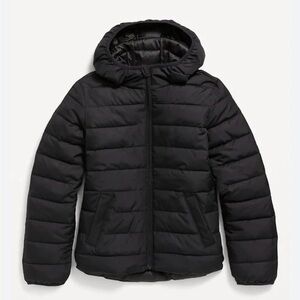 Old Navy Girls Black Hooded Water-Resistant Lightweight Puffer Jacket - Medium